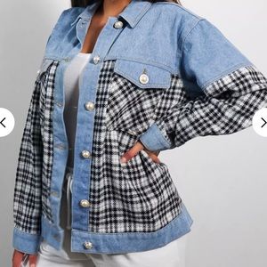 light blue plaid mix denim jacket